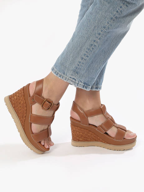 Sandales Talon Compensé En Cuir Ugg Marron accessoires 1152667 vue secondaire 2