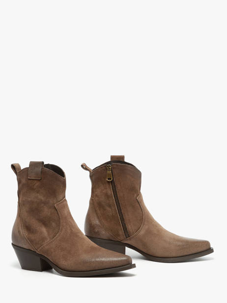 Santiags à Talon Tronchetti Texani En Cuir Metisse Marron women Bottines texanes fabriquées dans des matériaux souples et entièrement brossées et vieillies à la main. vue secondaire 2